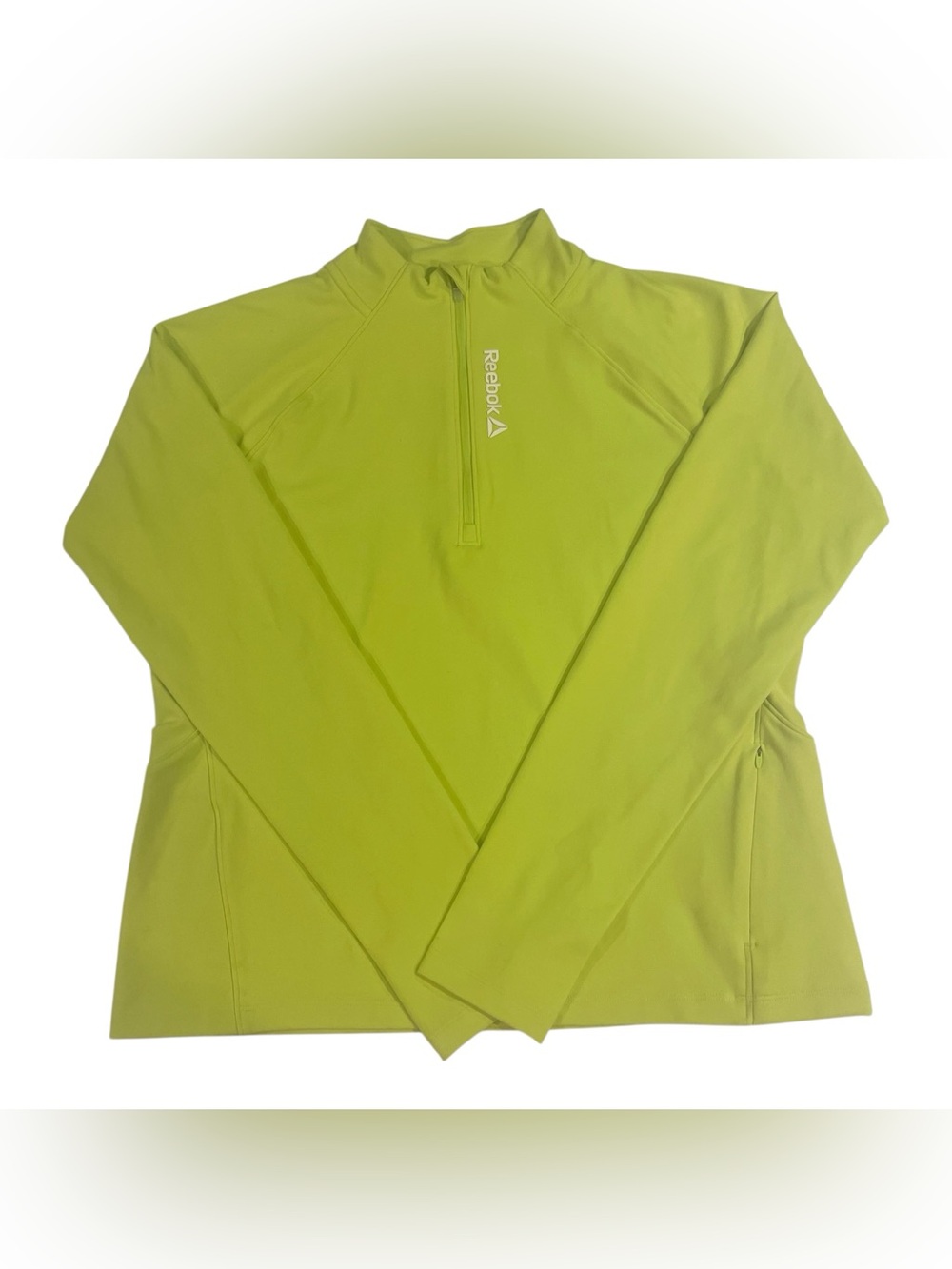 Reebok Performance Women’s 1/4 Zip Mock Neck Moisture Wicking Top Neon Green L